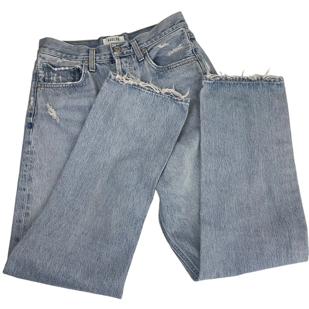 Agolde 90s Mid Rise Loose Fit Straight Distressed‎ Blown Out Knee Jeans Sz 25 - Picture 14 of 16